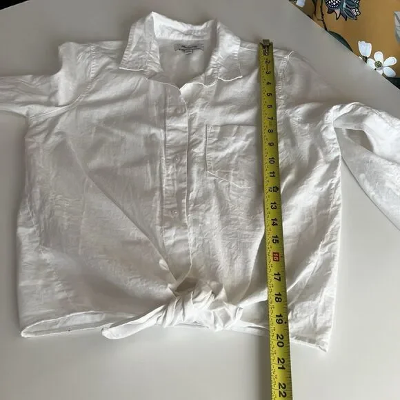 Madewell Button Up Tie Front White Shirt Size XS Classic Casual Coastal Preppy - Picture 9 of 10